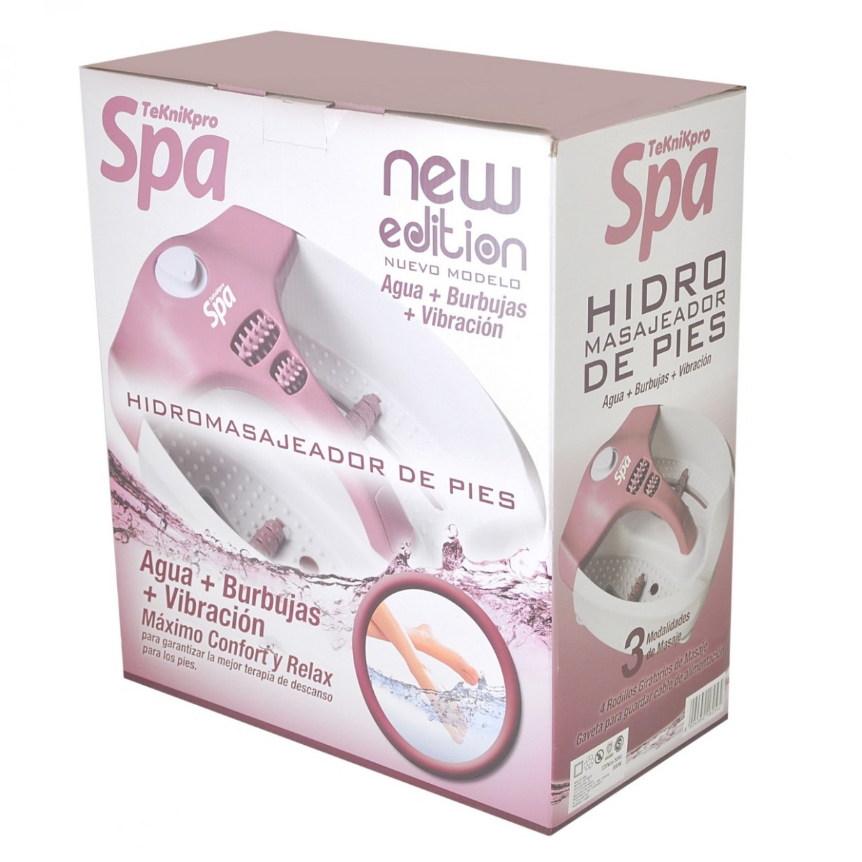 Teknikpro Spa Masajeador Pies Hidromasajeador Agua 300watts Color Blanco  Con Rosa